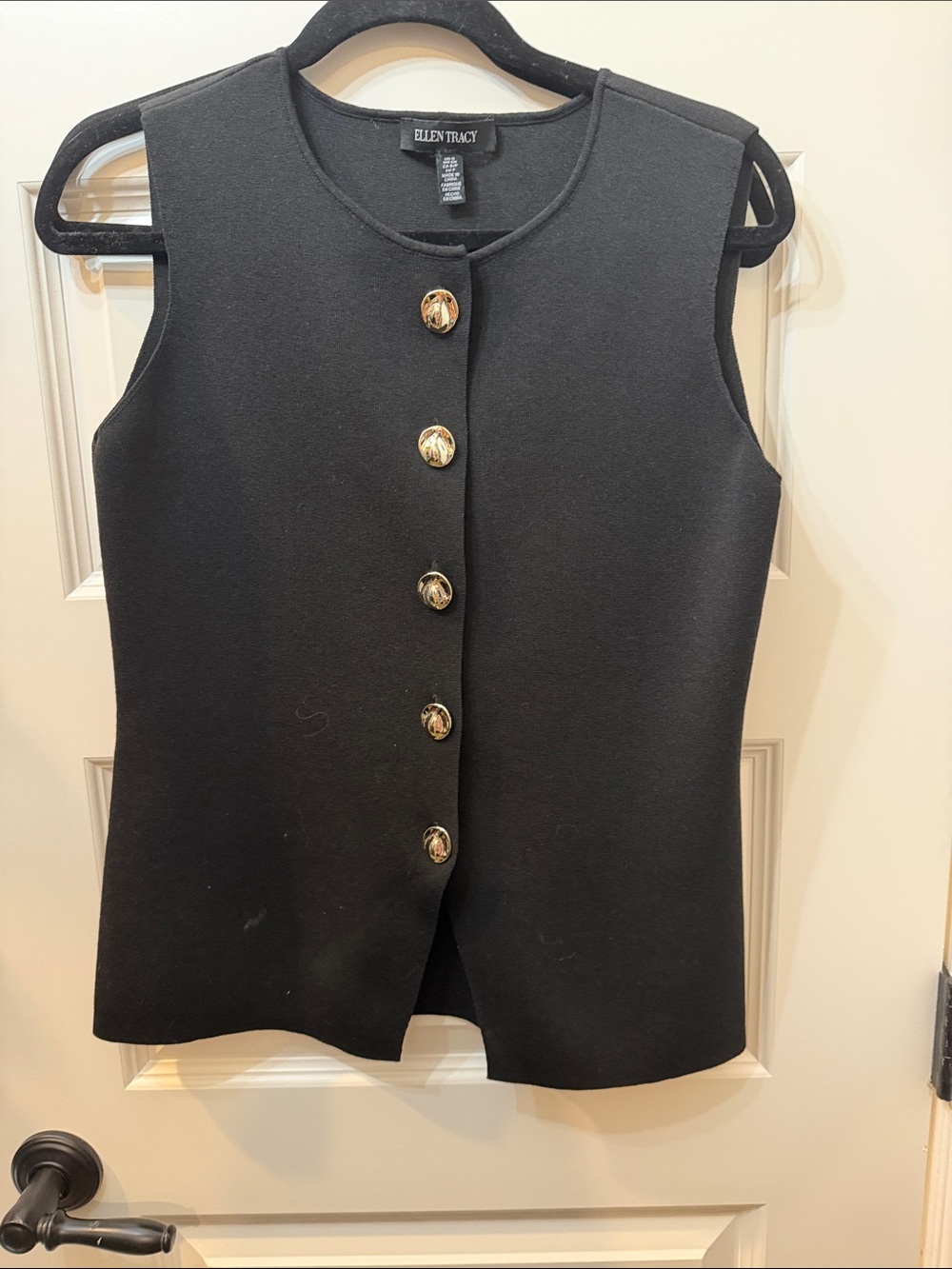 Ellen Tracy Black Sleeveless Shell with Gold-Tone Buttons